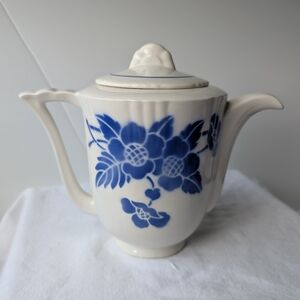 Vintage Orchies France White Ceramic Blue Floral Coffee Pot With Lid